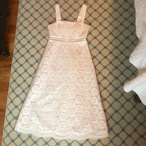 Zimmermann Amelie floral white midi dress with embroidered scallop hem.